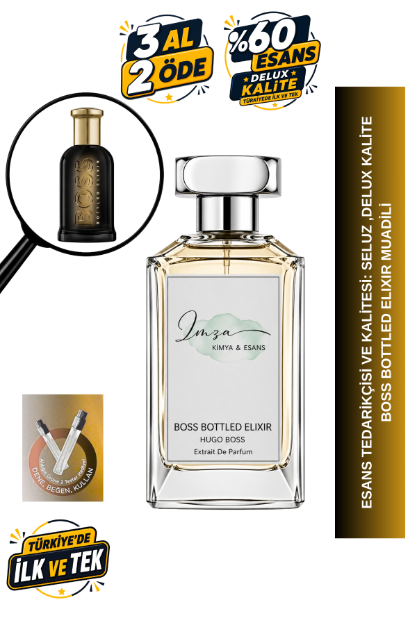 - Delux - Boss Bottled Elixir | Tütsü - Kehribar - Sedir - Amber | Sıcak ve Canlı İntense Erkek Extrait De Parfum