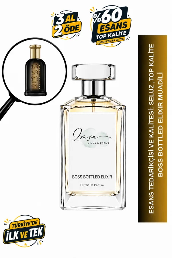 - Delux - Boss Bottled Elixir | Tütsü - Kehribar - Sedir - Amber | Sıcak ve Canlı İntense Erkek Extrait De Parfum