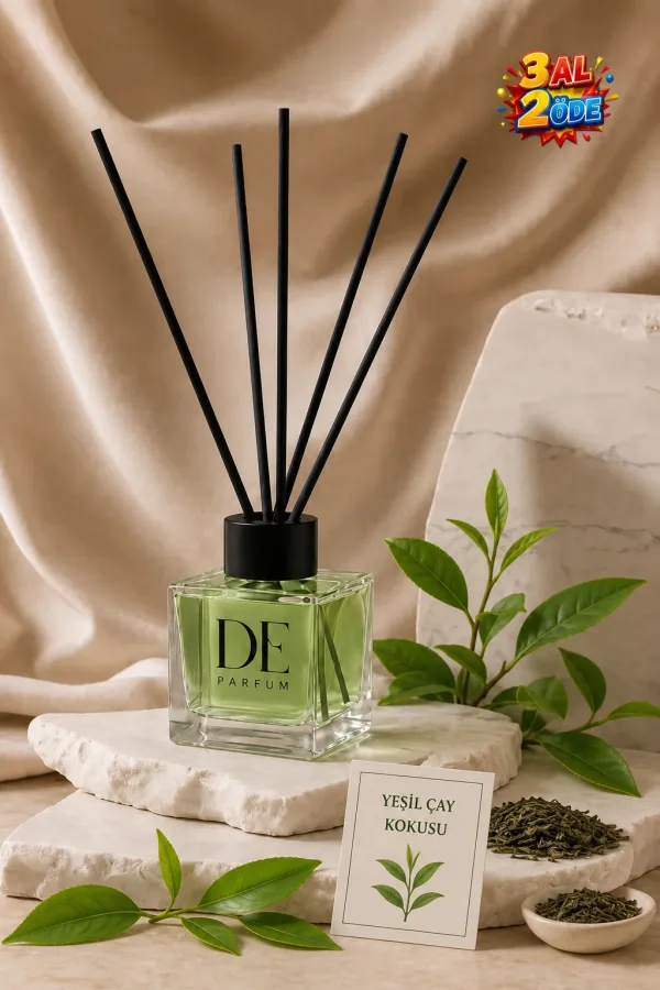 Yeşil Çay Kokulu Dekoratif 120 ml Bambu Çubuklu Oda Kokusu