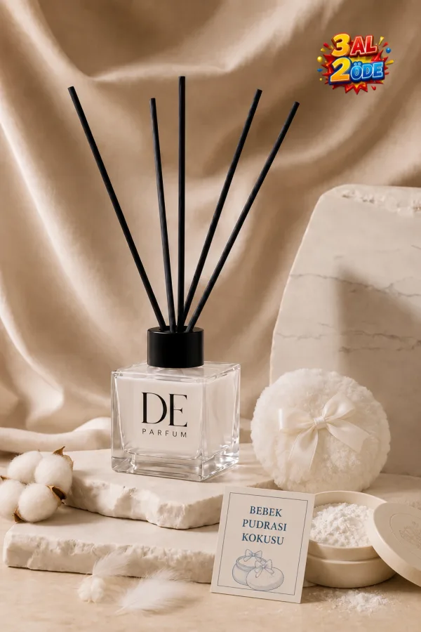Baby Powder Bebek Pudrası Kokulu Dekoratif 120 ml Bambu Çubuklu Oda Kokusu