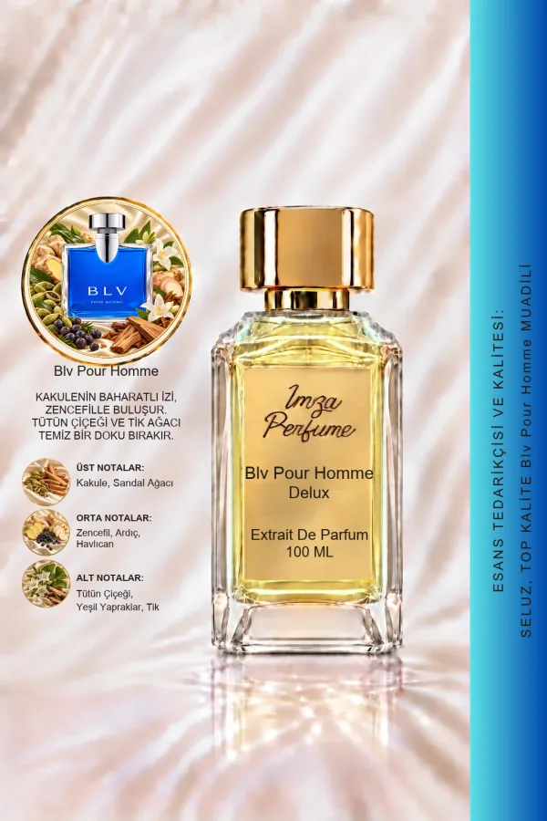 - Delux - BLV Pour Homme Muadili | Zencefil – Kakule – Tütün Çiçeği – Sandal Ağacı | Baharatlı ve Maskülen Intense Erkek Delux Parfüm
