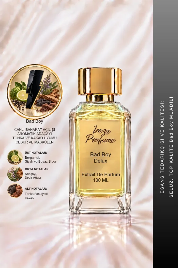 - Delux - Bad Boy Muadili | Beyaz Biber – Bergamot – Kakao – Tonka Fasulyesi | Baharatlı ve Çekici Intense Erkek Delux Parfüm
