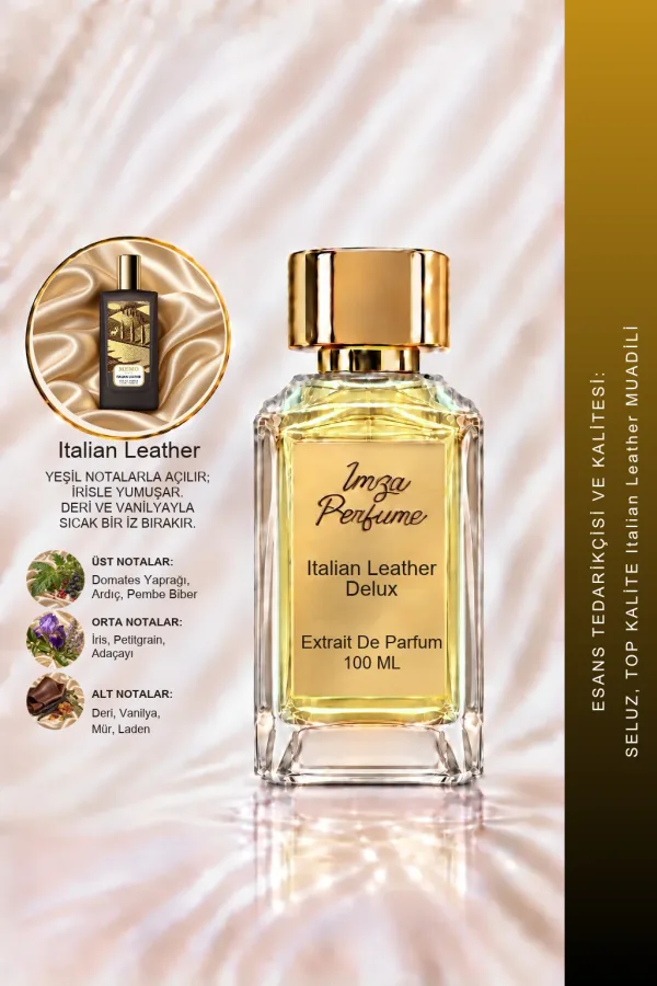 - Delux - Italian Leather Muadili | Vanilya - Misk - Adaçayı - Kasnı Otu | Aromatik ve Farklı Unisex Delux Parfüm