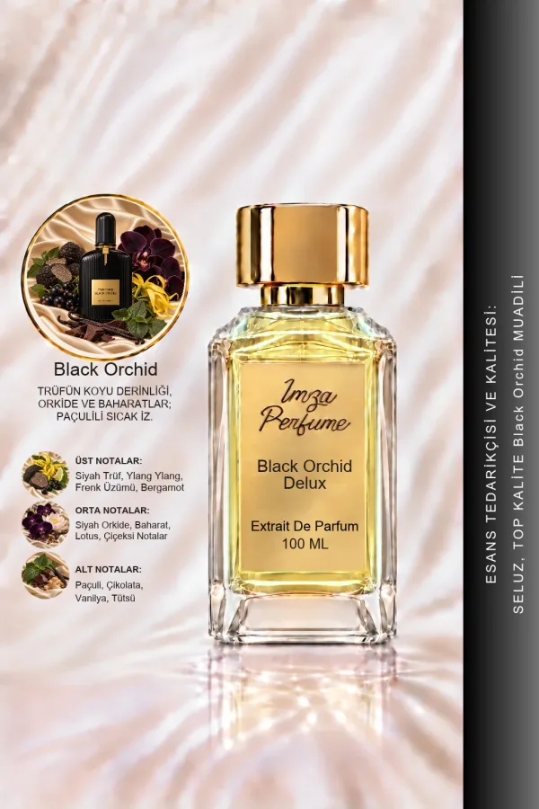 - Delux - Black Orchid Muadili | Ylang Ylang - Siyah Orkide - Paçuli - Vanilya | Taze ve Sıcak Intense Unisex Delux Parfüm