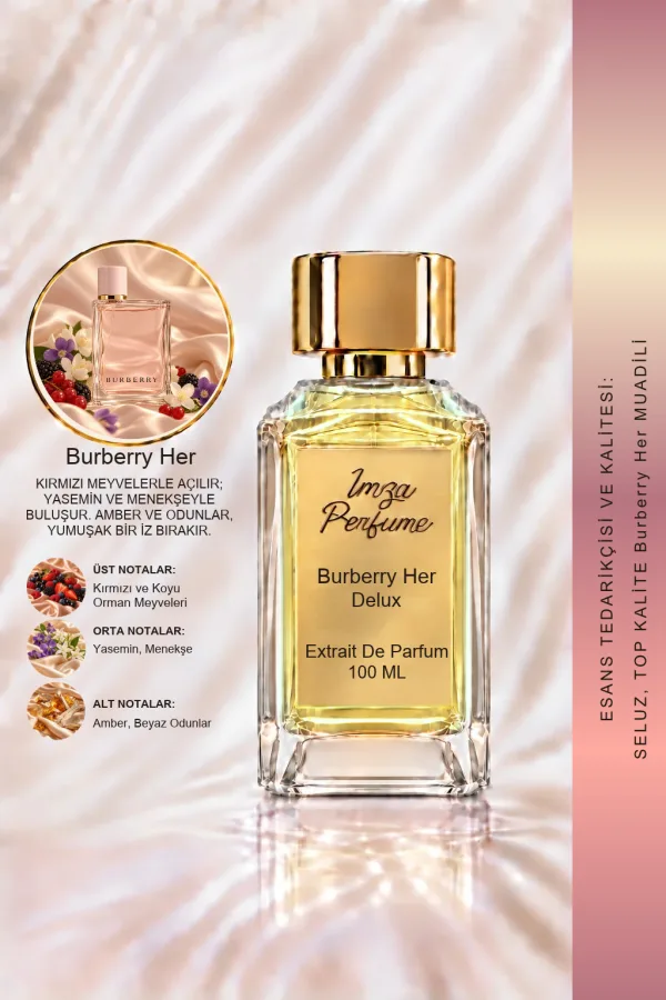 - Delux - Burberry Her Muadili | Vişne - Frenk Üzümü - Misk - Menekşe | Neşeli ve Maceracı Intense Kadın Delux Parfüm