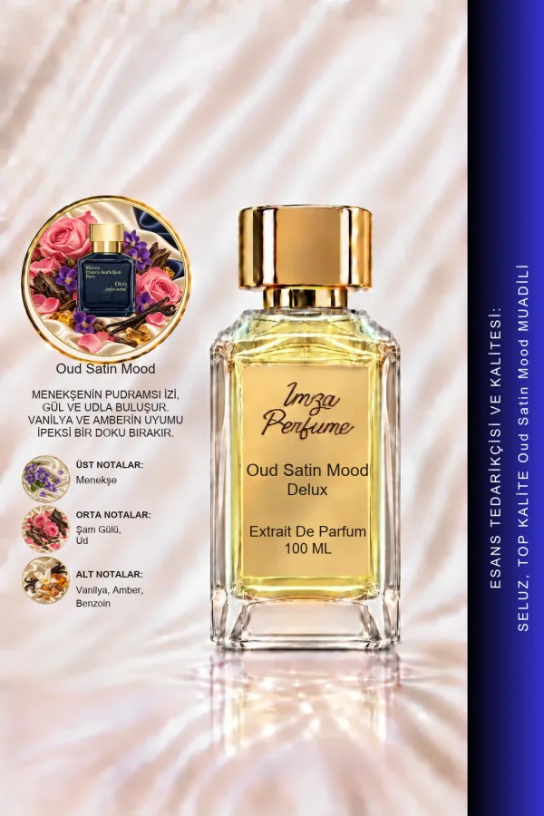 - Delux - Oud Satin Mood Muadili | Oud - Misk - Vanilya - Benzoin | Güçlü ve Yoğun Intense Unisex Delux Parfüm