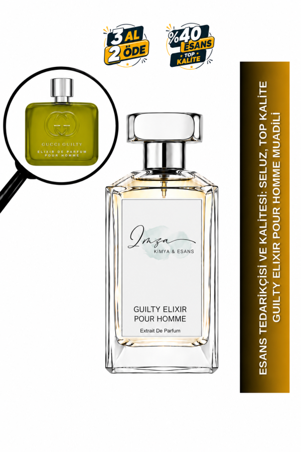 Guilty Elixir Pour Homme Muadili | Portakal Çiçeği - Paçuli - Vanilya - Benzoin | Yoğun ve Çekici Intense Erkek Extrait De Parfum