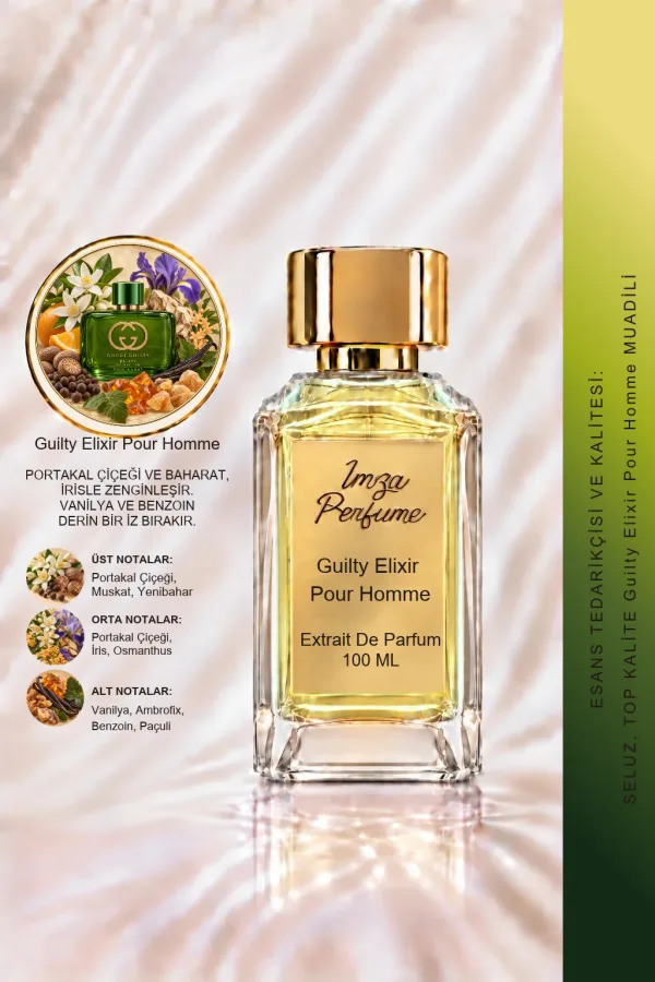 Guilty Elixir Pour Homme Muadili | Portakal Çiçeği - Paçuli - Vanilya - Benzoin | Yoğun ve Çekici Intense Erkek Extrait De Parfum