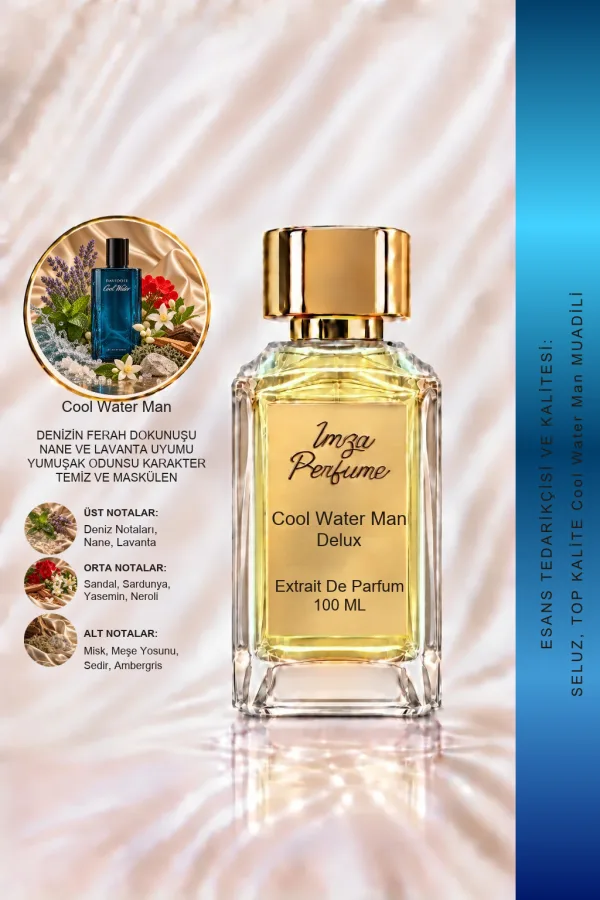 - Delux - Cool Water Man Muadili | Deniz Notaları - Nane - Lavanta - Misk | Ferah ve Temiz Intense Erkek Delux Parfüm