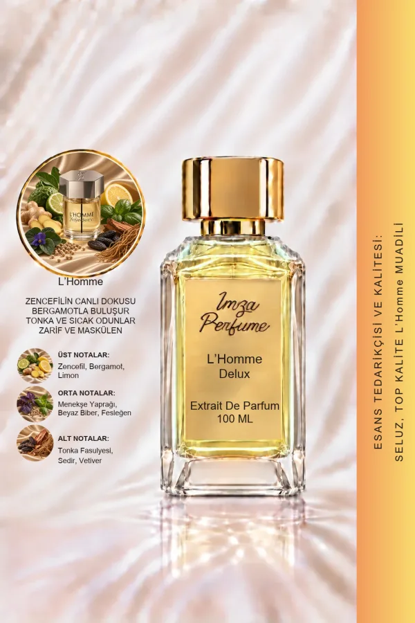 - Delux - L'Homme Muadili | Zencefil - Bergamot - Menekşe Yaprağı - Sedir Ağacı | Ferah ve Zarif Intense Erkek Delux Parfüm