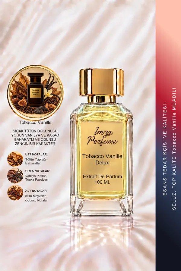 - Delux - Tobacco Vanille Muadili | Tütün - Vanilya - Kakao - Kuru Meyveler | Sıcak ve Sofistike Intense Unisex Delux Parfüm