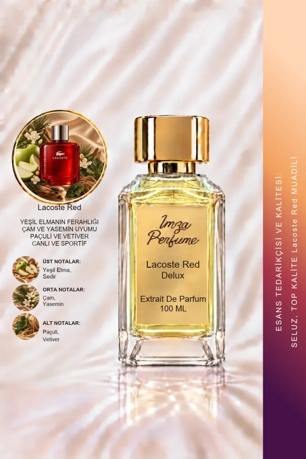 - Delux - Lacoste Red Muadili | Yeşil Elma - Çam Ağacı - Paçuli - Vetiver | Ferah ve Sportif Intense Erkek Delux Parfüm