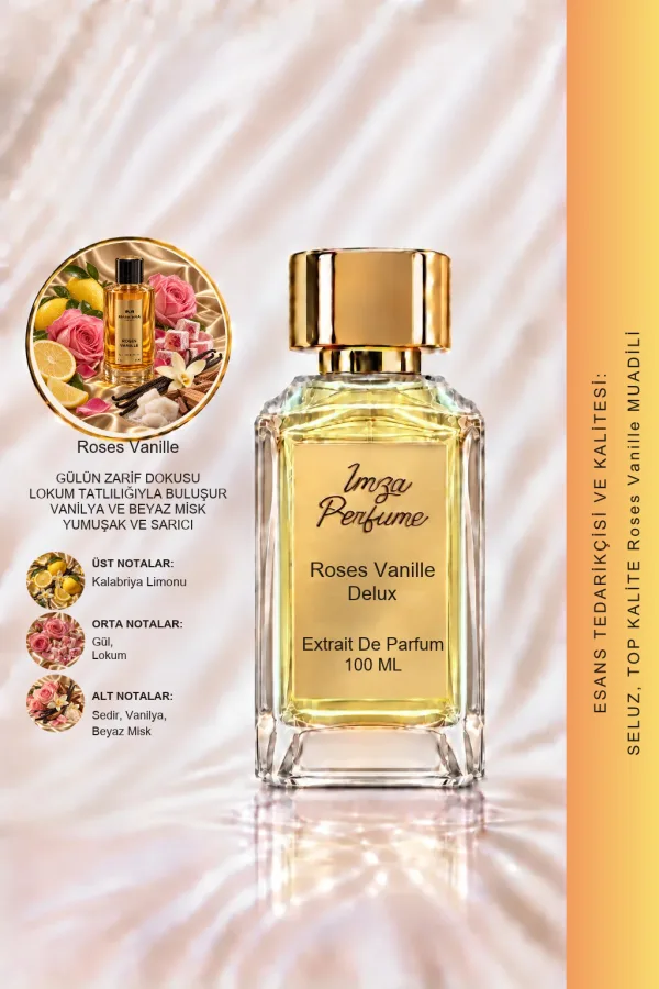 - Delux - Roses Vanilla Muadili | Gül – Vanilya – Lokum – Beyaz Misk | Tatlı Gourmand Unisex Delux Parfüm