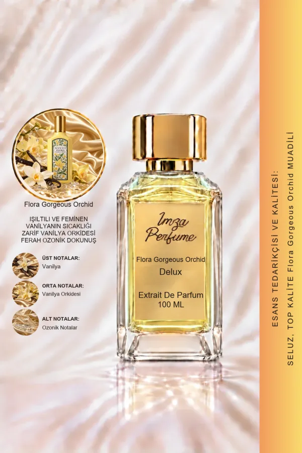- Delux - Flora Gorgeous Orchid Muadili | Vanilya İkilisi – Vanilya Orkidesi – Ozonik Akor | Ozonik Çiçeksi Gurme Kadın Delux Parfüm