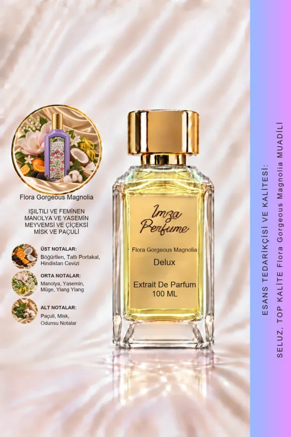 - Delux - Flora Gorgeous Magnolia Muadili | Manolya – Böğürtlen – Hindistan Cevizi – Paçuli | Meyvemsi Çiçeksi Kadın Delux Parfüm