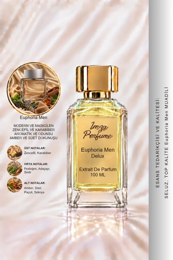 - Delux - Euphoria Men Muadili | Zencefil – Karabiber – Süet – Amber | Baharatlı Odunsu Erkek Delux Parfüm