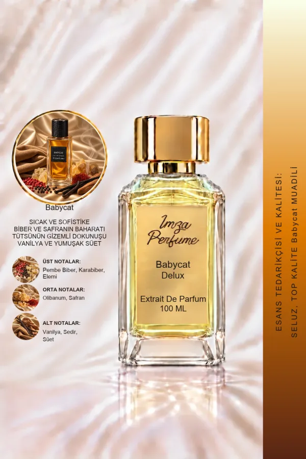 - Delux - Babycat Muadili | Bourbon Vanilyası – Süet – Karabiber – Tütsü | Amber Baharatlı Unisex Delux Parfüm