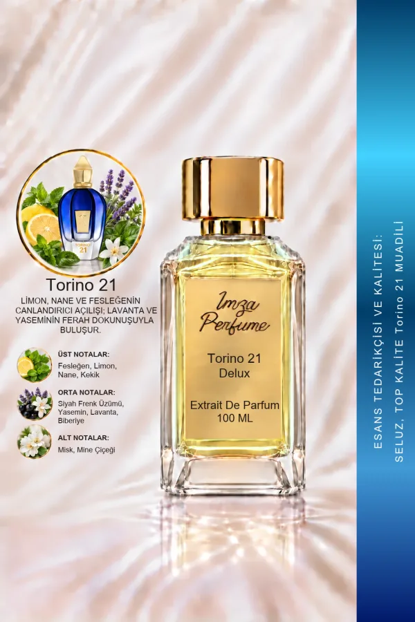 - Delux - Torino 21 Muadili | Nane – Limon – Fesleğen – Misk | Aromatik Yeşil Unisex Delux Parfüm