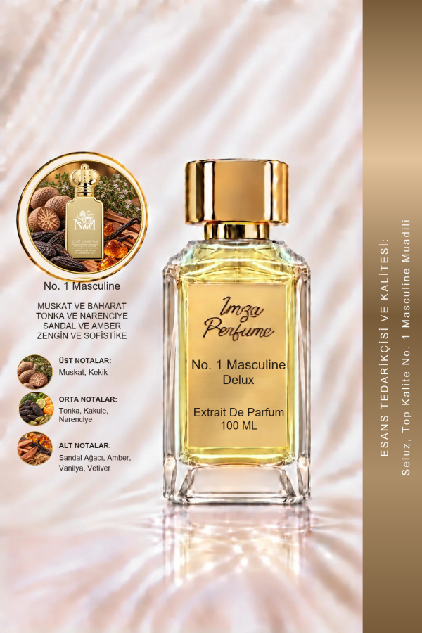 - Delux - No. 1 Masculine Muadili | Kakule – Muskat – Sandal Ağacı – Vanilya | Amber Odunsu Erkek Delux Parfüm